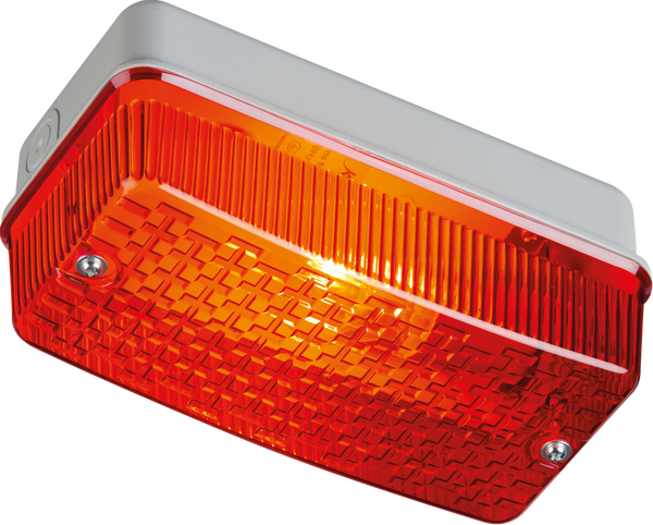 IP65 100W max E27 Bulkhead with Red Prismatic Diffuser and Aluminium Base