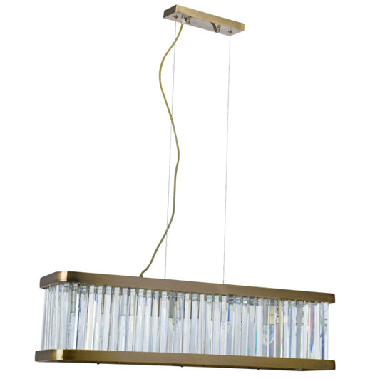 Pandora 5 Light Long Crystal Bar Pendant Antique Brass