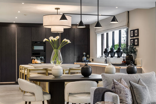Aris Pendant Lamp - Black Metal and White Linen