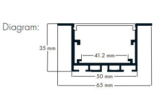 3m Recessed LED Profile - Double Deep / Wide PRO50SR White 60 x 35mm