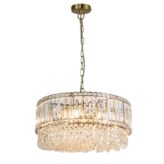 ISLA 9 Light Antique Brass with Crystal Pendant