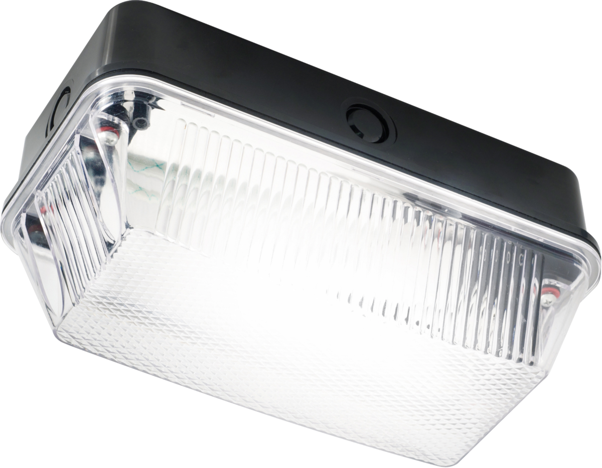 IP65 60W B22 Bulkhead with Clear Prismatic Diffuser and Black Plastic Base