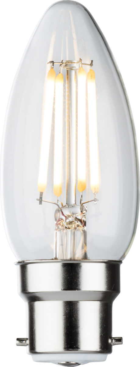 230V 4W LED BC Clear Candle Filament Lamp 2700K Dimmable BC