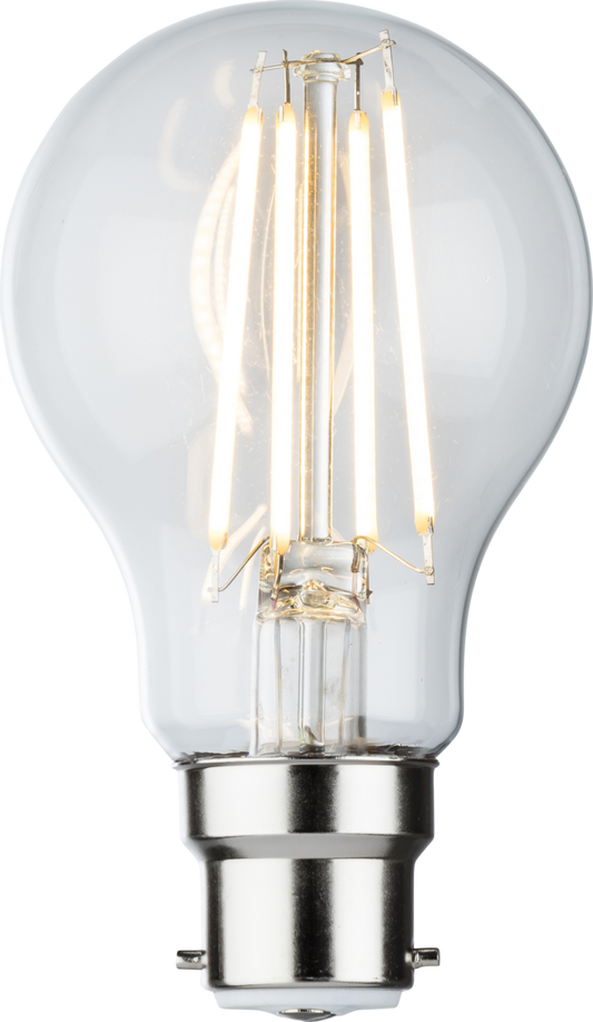 230V 8W LED BC B22 Clear GLS Filament Lamp 2700K Dimmable BC