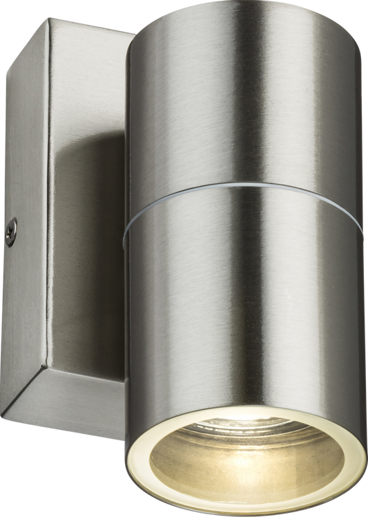 Fixed Single Wall Light with Photocell Sensor - Brushed Chrome