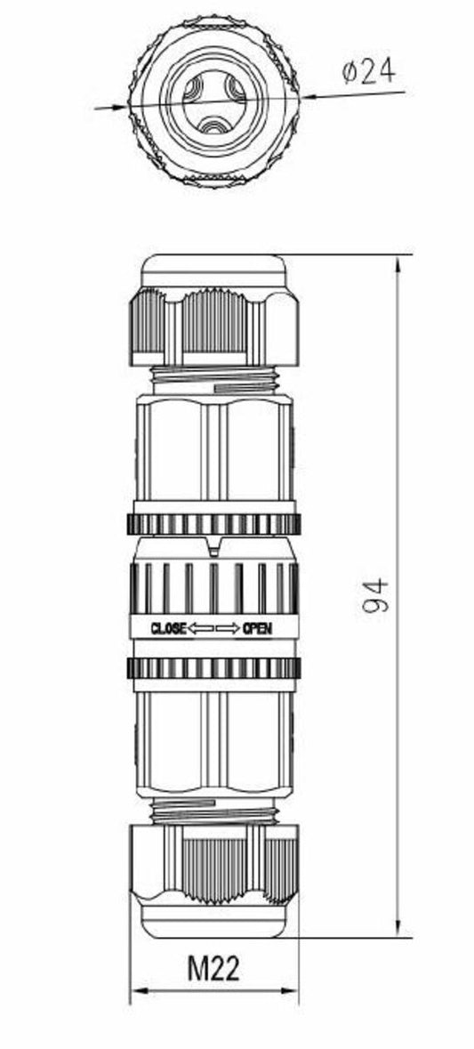 IP68 16A Plug and Socket Cable Connector (3-Pole)