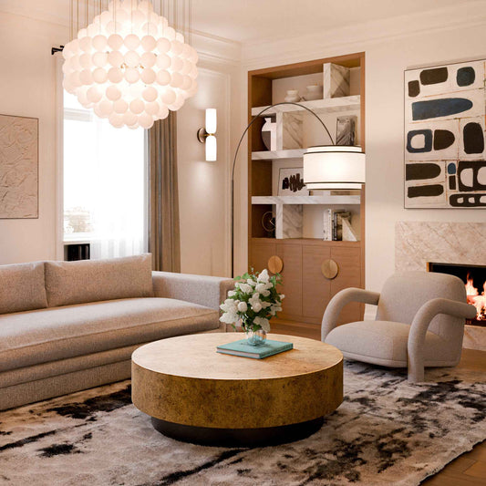Arcadia Floor Lamp - White Marble/Matt Black Metal/White Linen