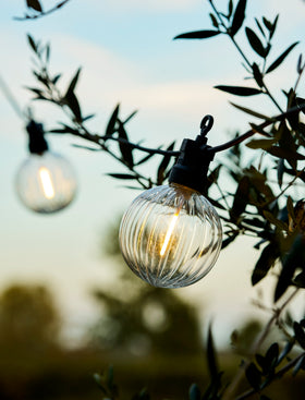Festoon Ribbed Round Lights 20 Bulbs - Black