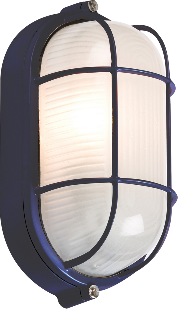 IP54 60W Black Oval Bulkhead with wire Guard and Glass Diffuser