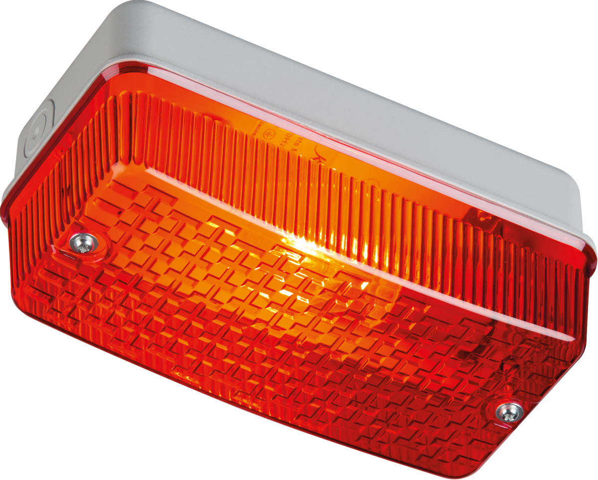 IP65 100W max E27 Bulkhead with Red Prismatic Diffuser and Aluminium Base