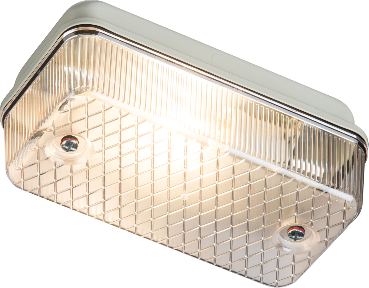 IP65 100W max (ES) E27 Bulkhead with Clear Prismatic Diffuser and White Aluminium Base
