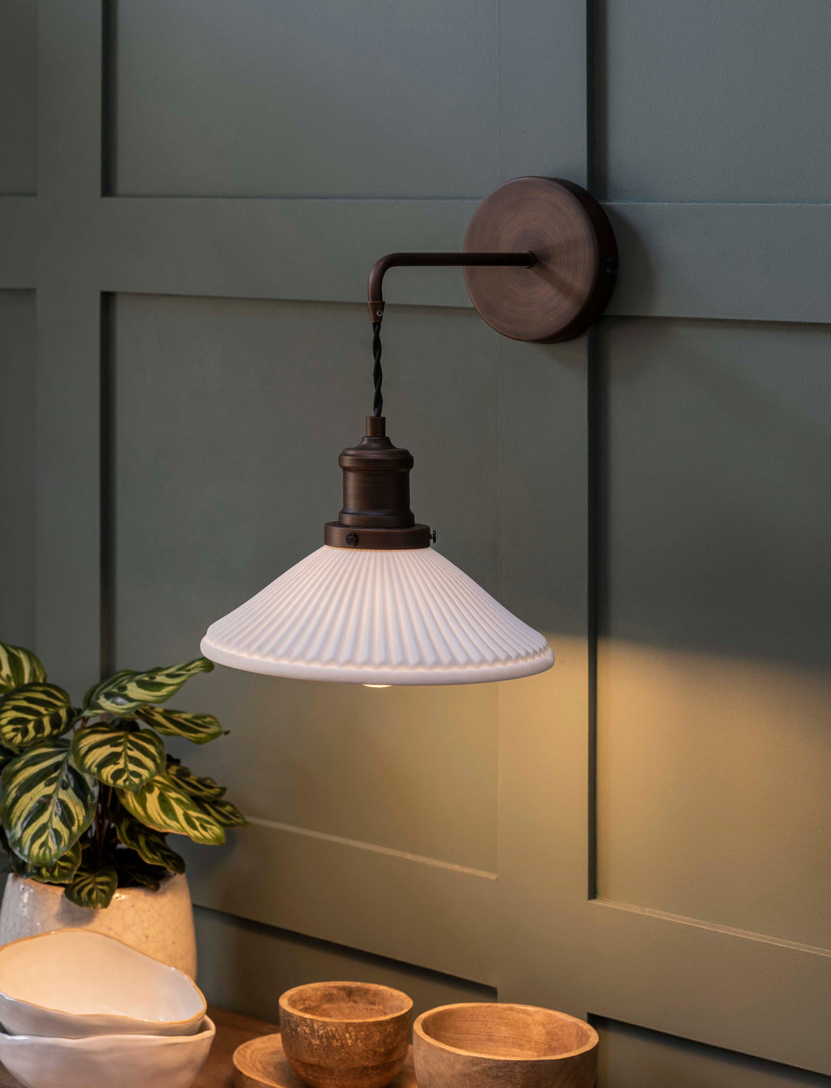 Beaulieu Wall Light Fluted Cone - Antique Bronze - Chalk