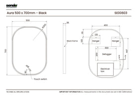 Sensio Aura Soft Rectangle LED Bathroom Mirror - 500mm x 700mm