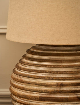 Brookend Ridged Table Lamp - Mango Wood, White Wash