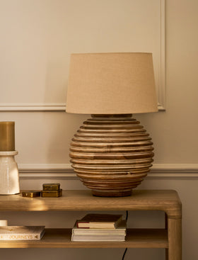 Brookend Ridged Table Lamp - Mango Wood, White Wash