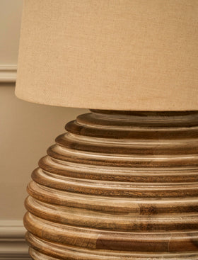 Brookend Ridged Table Lamp - Mango Wood, White Wash
