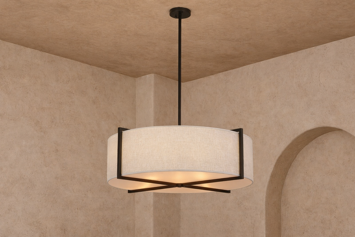 Sanderson Pendant Lamp Large - Textured Linen & Matt Black