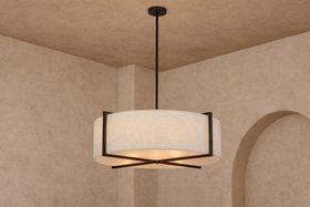 Sanderson Pendant Lamp Large - Textured Linen & Matt Black