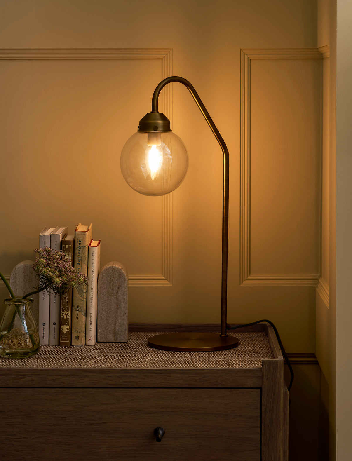 Everleigh Table Lamp Plain Round Glass - Steel, Antique Brass