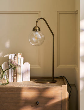 Everleigh Table Lamp Plain Round Glass - Steel, Antique Brass
