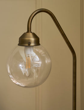 Everleigh Table Lamp Plain Round Glass - Steel, Antique Brass