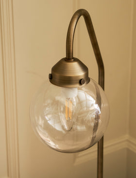 Everleigh Table Lamp Plain Round Glass - Steel, Antique Brass
