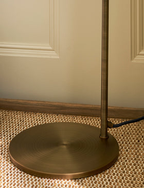 Everleigh Table Lamp Plain Round Glass - Steel, Antique Brass