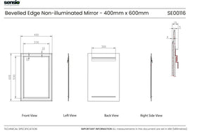 Sensio Evanna Bevelled Edge Non-illuminated Mirror - 400mm x 600mm