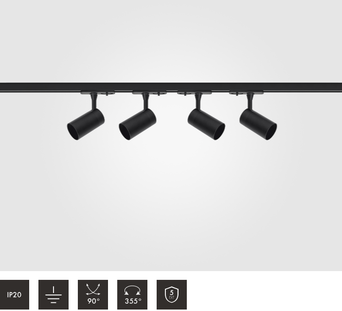 2 Metre 4pcs Barrel GU10 Spotlight Kit in Black