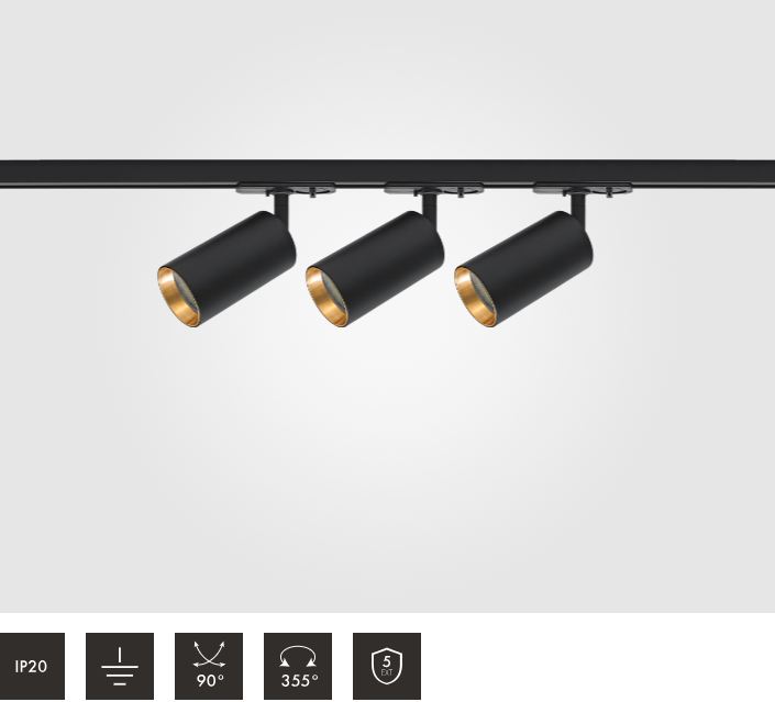 1 Metre 3pcs Shooter GU10 Spotlight Kit in Black with Gold Baffle