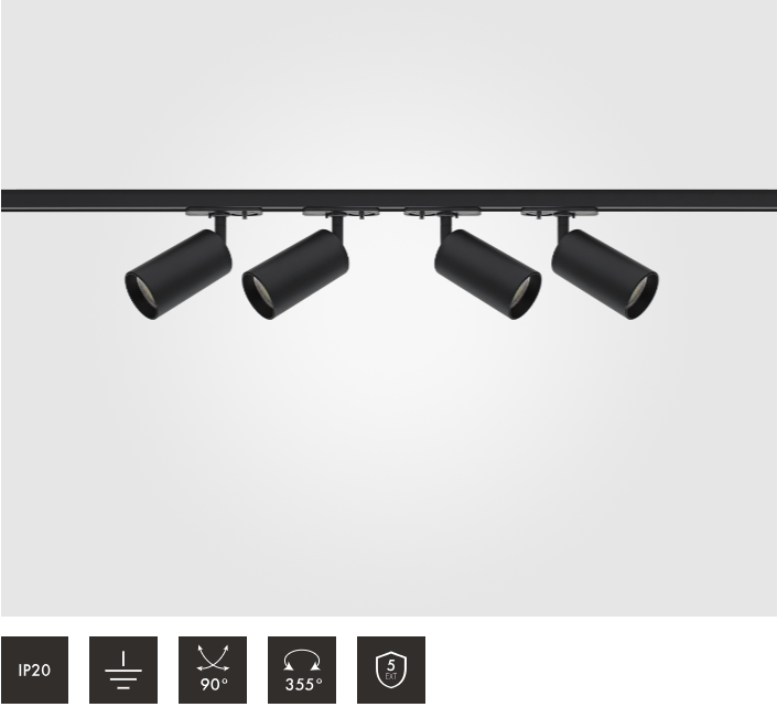2 Metre 4pcs Shooter GU10 Spotlight Kit in Black