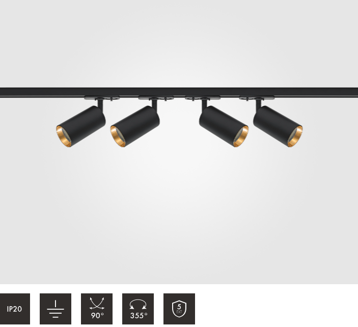 2 Metre 4pcs Shooter GU10 Spotlight Kit Black on Gold