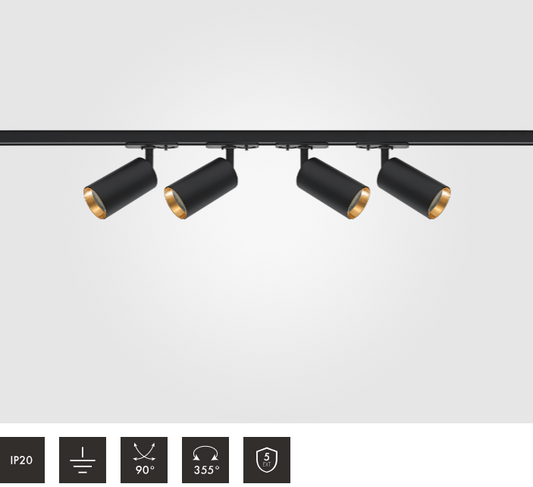 2 Metre 4pcs Shooter GU10 Spotlight Kit Black on Gold