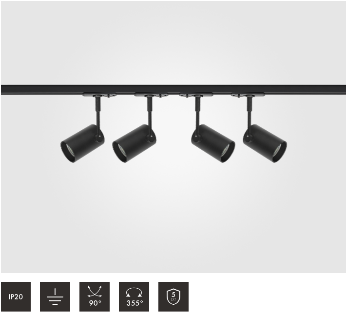 2 Metre 4pcs Pointer GU10 Spotlight Kit in Black