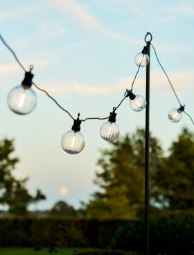 Festoon Ribbed Round Lights 20 Bulbs - Black