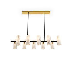 Amatti Long Chandelier - Alabaster Effect Black & Brass