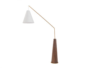 Brandon Floor Lamp - Brushed Dark Brown Oak/Antique Brass/White Linen Shade