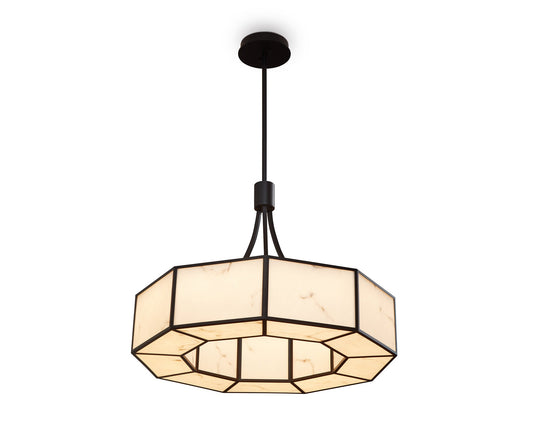 Allen Pendant Lamp - Alabaster Effect and Black Metal