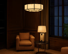Allen Pendant Lamp - Alabaster Effect and Black Metal
