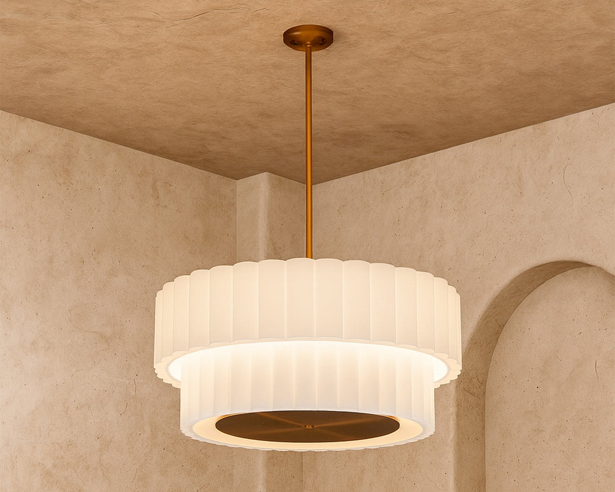 Ventus Ceiling Lamp - Brushed Antique Brass/Off White Linen Shade
