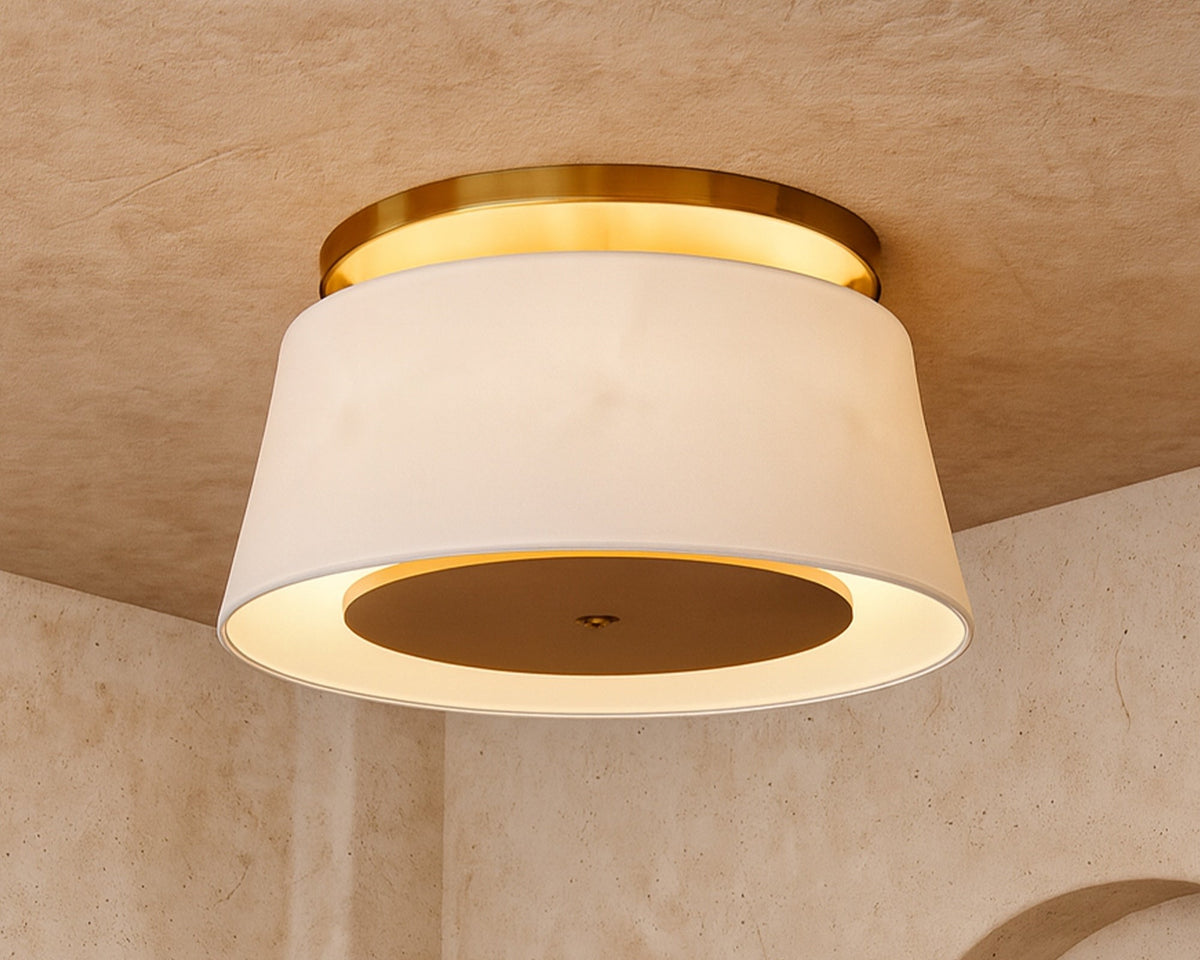 Mila Ceiling Lamp - Brushed Antique Brass/Off White Linen Shade
