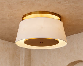 Mila Ceiling Lamp - Brushed Antique Brass/Off White Linen Shade