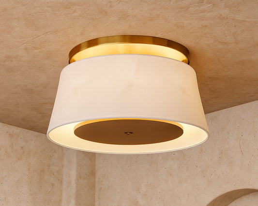 Mila Ceiling Lamp - Brushed Antique Brass/Off White Linen Shade