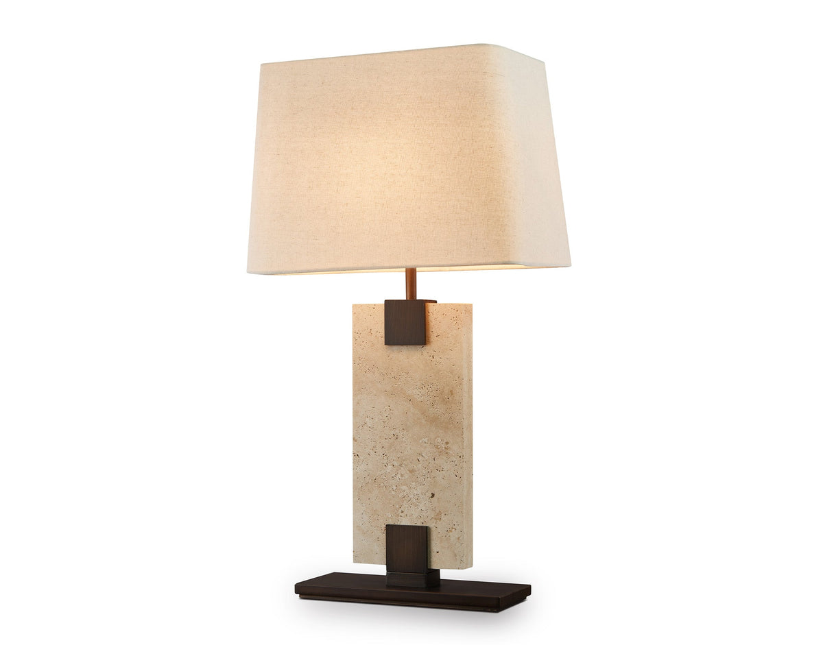 Madison Table Lamp - Travertine and Off White Linen