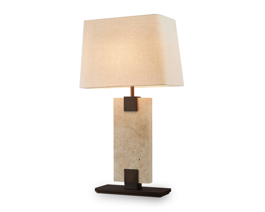 Madison Table Lamp - Travertine and Off White Linen