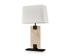 Madison Table Lamp - Travertine and Off White Linen