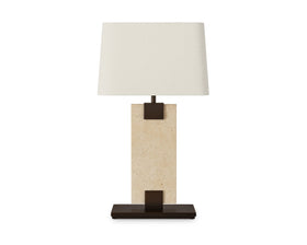 Madison Table Lamp - Travertine and Off White Linen