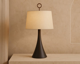Leila Table Lamp - Antique Hairline Bronze/Off White Linen Shade