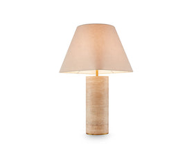 Corina Table Lamp - Travertine Marble and Textured Linen