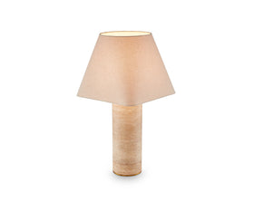 Corina Table Lamp - Travertine Marble and Textured Linen